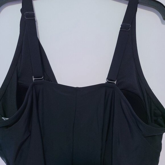 KONA SOL BLACK ASYMMETRICAL SHOULDER RUFFLE HIGH COVERAGE ONE PIECE SIZE 22 W - Picture 7 of 12